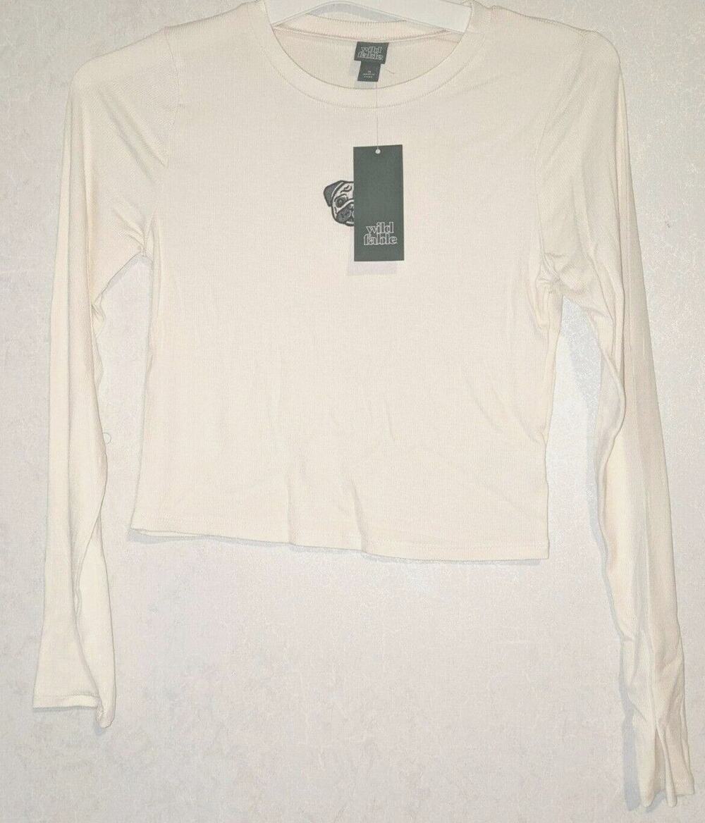 Wild Fable Cropped Top Shirt Long Sleeves Off White Light Weight - XS